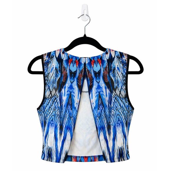 Johanne Beck Abstract Feather Print Sleeveless Cropped Vest XS NWT Made USA - Picture 4 of 8